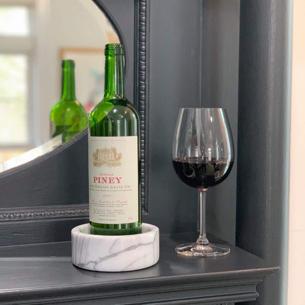 Elegant White Marble Wine Bottle Coaster with Protective Pad