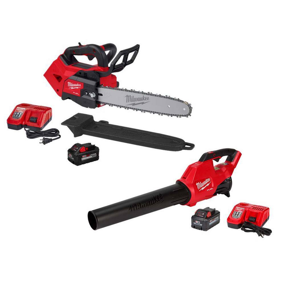 M18 FUEL 14 in. Top Handle 18V Lithium-Ion Brushless Cordless Chainsaw w/Blower, (2) 8.0 Ah Battery, (2) Charger -  Milwaukee, 2826-2724HDT