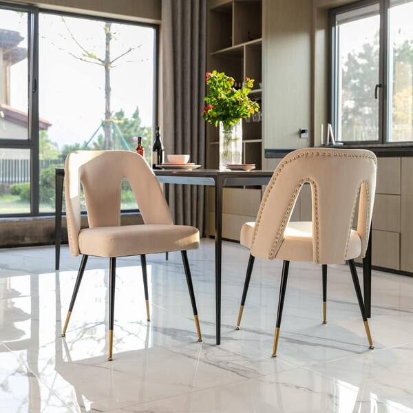 63.78 in. W Modern Beige Velvet Upholstered Dining Chair with