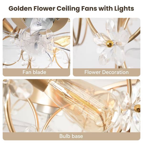 21 in. Indoor Golden Double Layered Floral Patterns Ceiling Fan with Light and Remote, Decorative Fandelier for Bedroom