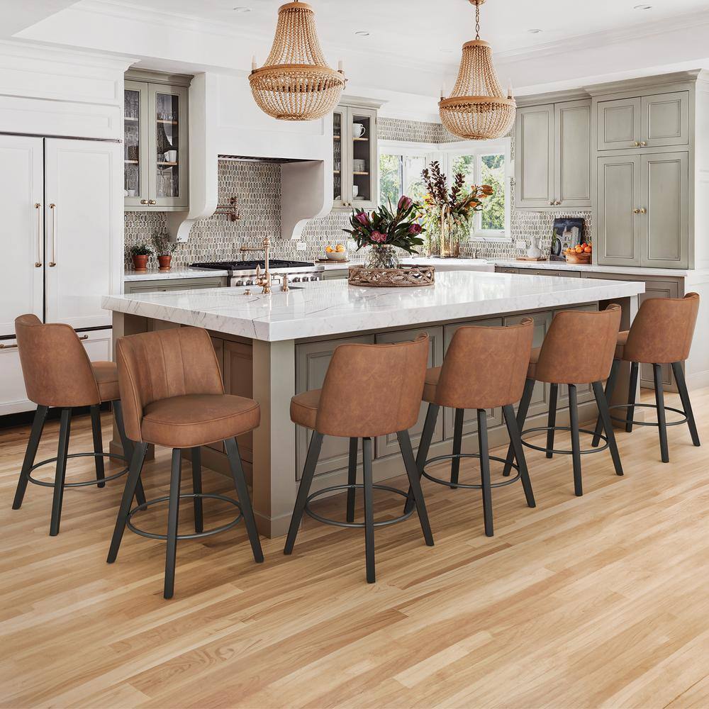 Paul 26 in. Brown Modern Faux Leather 360° Swivel High Back Barstool Solid Wood Counter Height stool (Set of 6) price history on PriceWatchPro