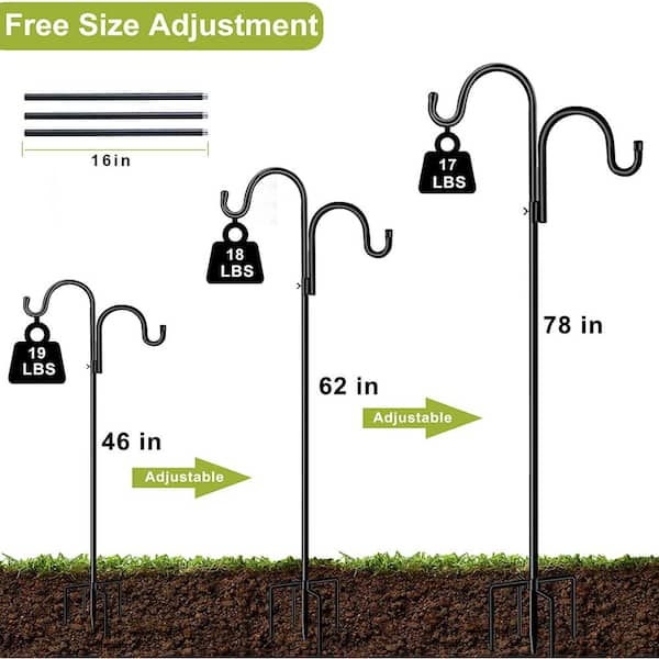 EVEAGE 78 in. Black Metal Double Shepherds Hook with 5 Prongs Base,  Adjustable Heavy Duty Garden Hanging Holder（1-Pack） B0B3X7G2J6/YCQ - The Home  Depot