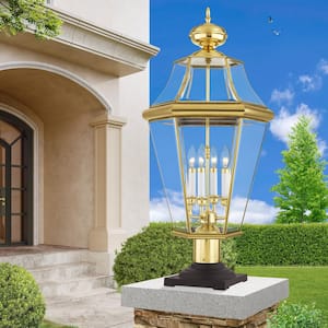 Georgetown 4 Light Polished Brass Outdoor Post Top Lantern