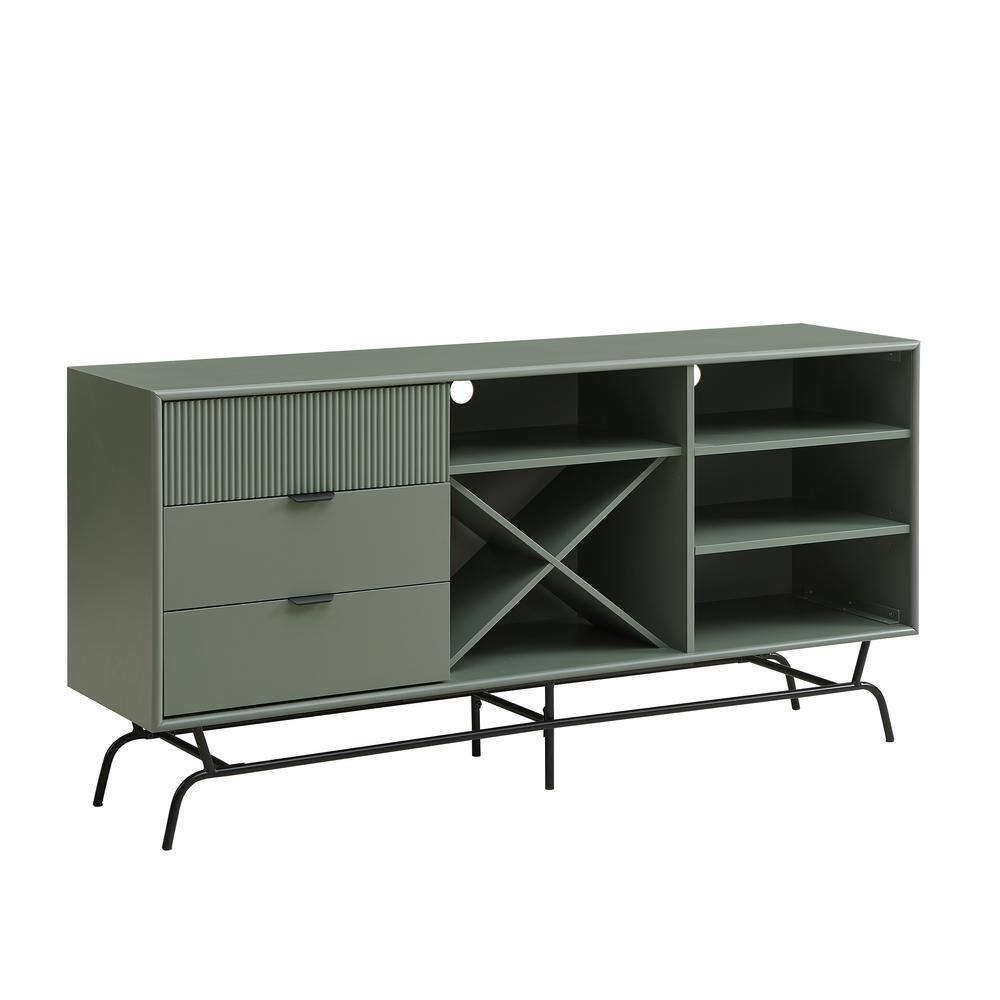 Yaztra Sage Green and Black Composite Wood TV Stand with Cabinet