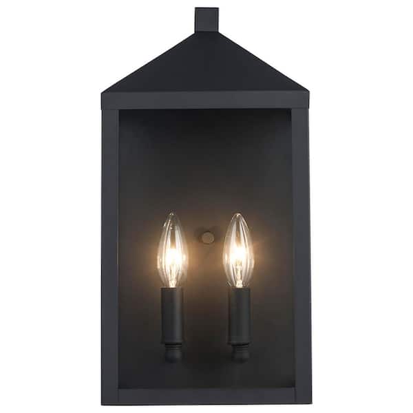 Storm 2-Light Black Outdoor Sconce, Hardwired, with No Light Bulbs Included and Clear Glass