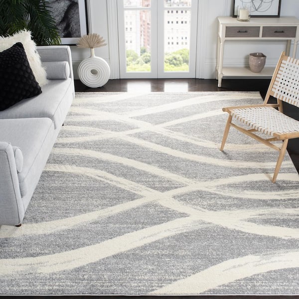 Adirondack Gray/Cream 10 ft. x 14 ft. Waves Area Rug