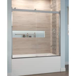 Rotolo 60 in. x 57 in. Semi-Frameless Sliding Tub Door in Chrome with Handle