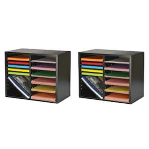 12 Compartment Wood Adjustable File Cabinet Literature Organizer, Black (2-Pack)