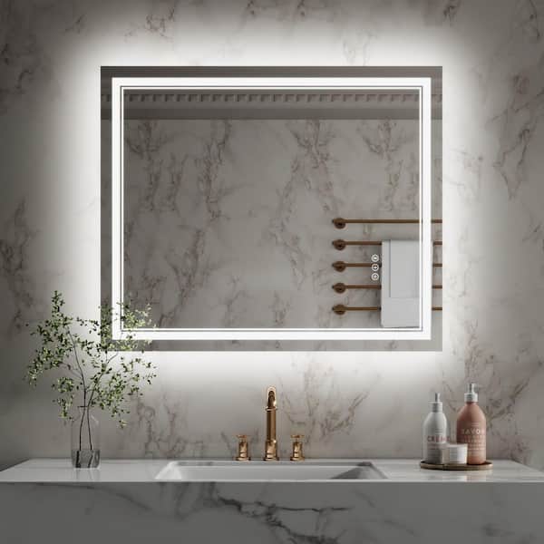 30 in. W x 36 in. H Rectangular Frameless Crystal Clear Wall-Mounted LED Bathroom Vanity Mirror in White