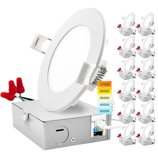 4 in. Canless Ultra Thin w/J-Box 10W CCT 2700K 3000K 3500K 4000K 5000K Remodel Integrated LED Recessed Light Kit (12-Pk)