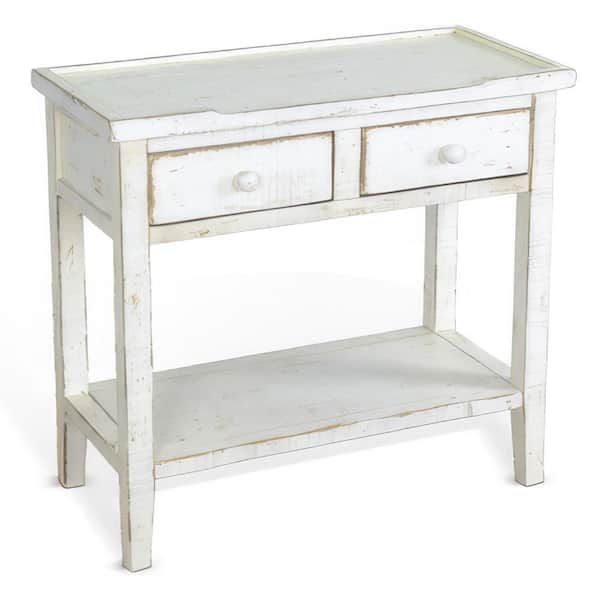 Benjara 28 in. White Rectangular Wooden Top End Table