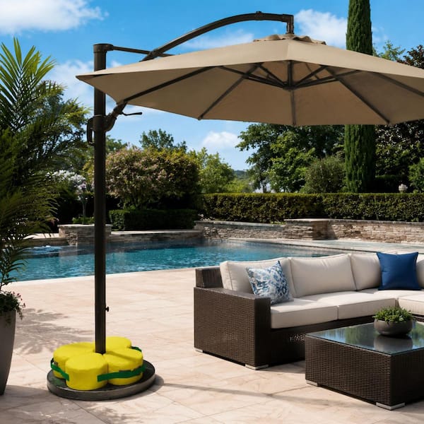are patio umbrellas universal Sand Bag Patio Umbrella Base, Universal Fit for Cantilever/Offset Outdoor  Umbrellas, Heavy Duty Stabilizer in Yellow JL0508-13