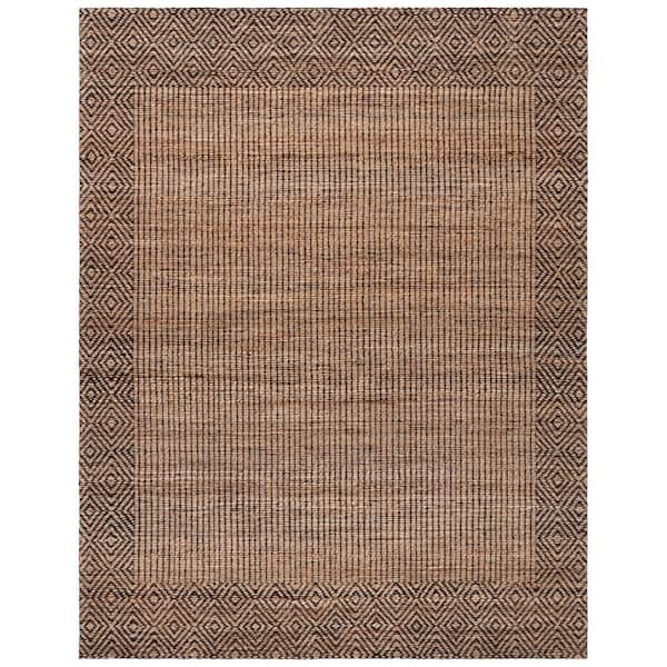 Natural Fiber 9 ft. x 12 ft. Natural/Brown Diamond Border Striped Area Rug
