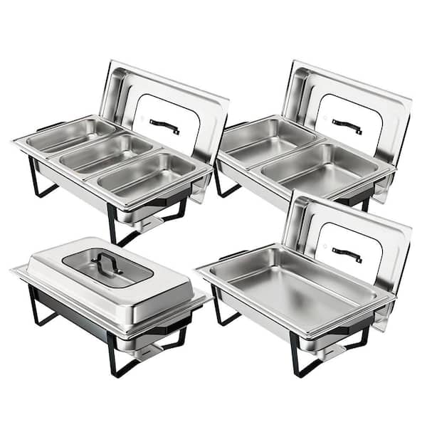 9 qt. Black-Silver Stainless Steel Chafing Dish Buffet Set with Glass Lid & Folding Frame