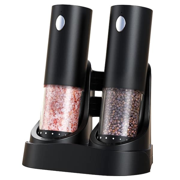 Electric Salt and Pepper Grinder Set with Charging Base, 6-Level Adjustable Coarseness, LED Light, Ideal Kitchen Gadget