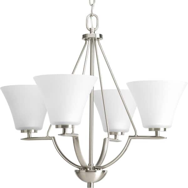 Progress Lighting Bravo Collection 4-Light Brushed Nickel Etched Glass Modern Chandelier Light