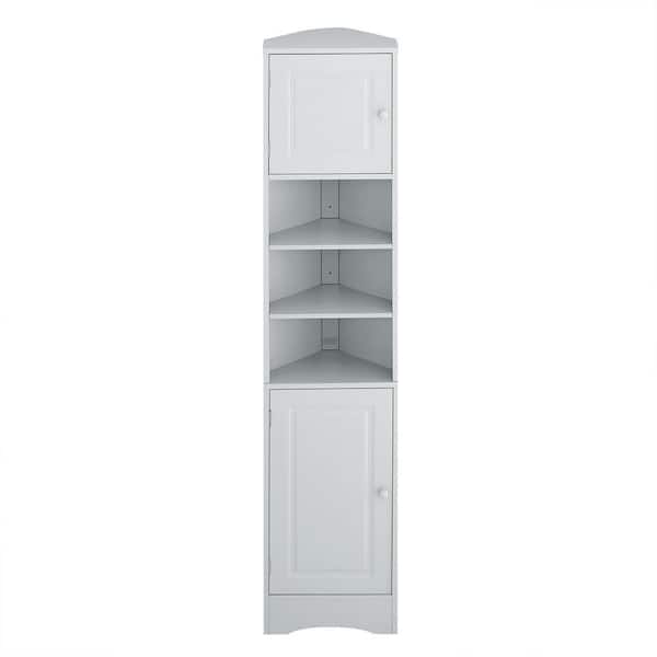 14.60 in. W x 9.40 in. D x 66.90 in. H Gray MDF Corner Linen Cabinet with Adjustable Shelves