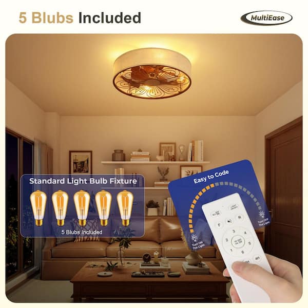 20 in. Indoor Black Industrial Caged Enclosed Farmhouse Standard Flush Mount Ceiling Fan with Light, 5 Bulbs Included