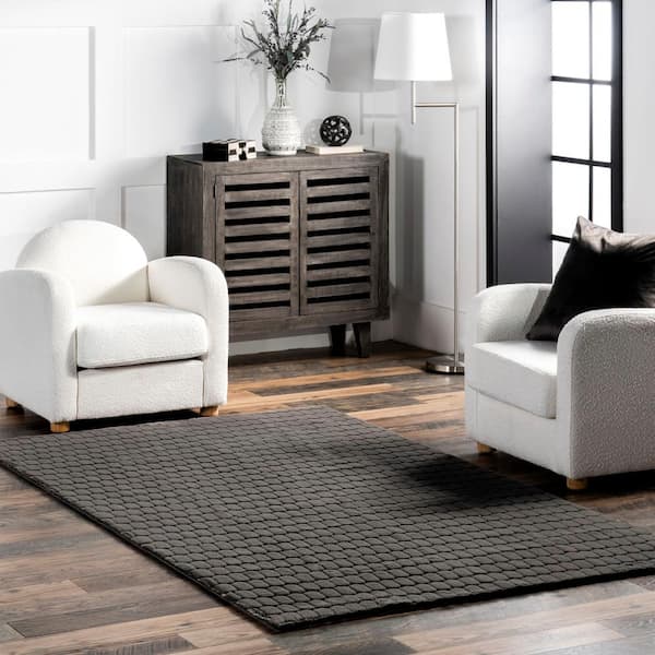 nuLOOM Nia Machine Washable Charcoal 5 ft. x 8 ft. Solid Area Rug