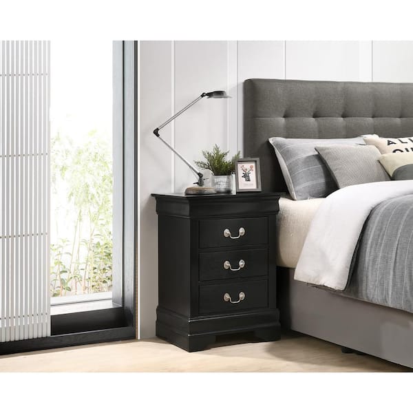 AndMakers Louis Philippe 3-Drawer Black Nightstand (29 in. H x 21 in. W x 16 in. D)