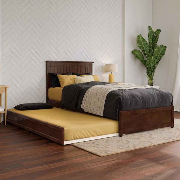 AFI Malta Walnut Brown Solid Wood Frame Twin XL Platform Bed with Panel Footboard and Twin XL Trundle