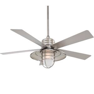Rainman 54 in. LED Indoor/Outdoor Brushed Nickel Wet Ceiling Fan with Light and Wall Control