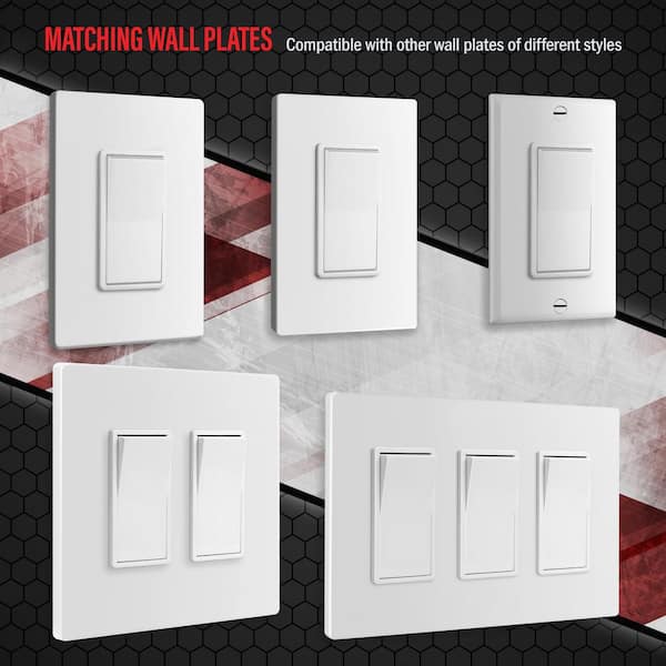 AIDA Matte White 3-Way Light Switch – 15A Rocker Paddle Switch With Wall Plate, 20-Pack - View #14