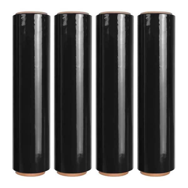 18-Black Heavy Duty Shrink Wrap Roll 1500 ft. 80 Gauge Stretch Film Plastic Wrap for Pallet Wrapping 4-Pack