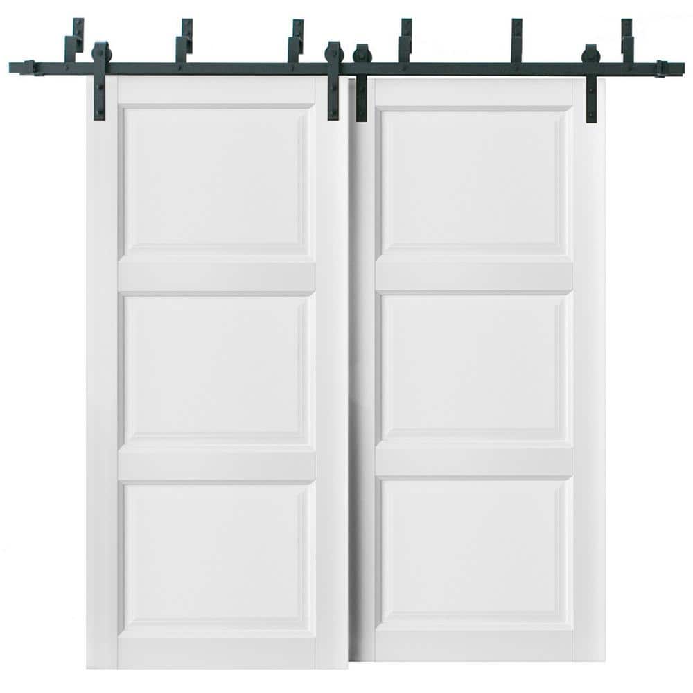 56 in. x 80 in. 2 Panel White Solid Wood Sliding Barn Door with Hardware Kit price history on PriceWatchPro