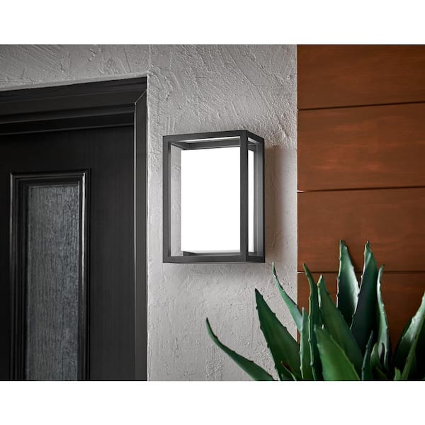 Abbey 9.5 in. 1-Light Sand Black Hardwired LED Outdoor Wall Light Lantern Sconce with Integrated LED Bulb