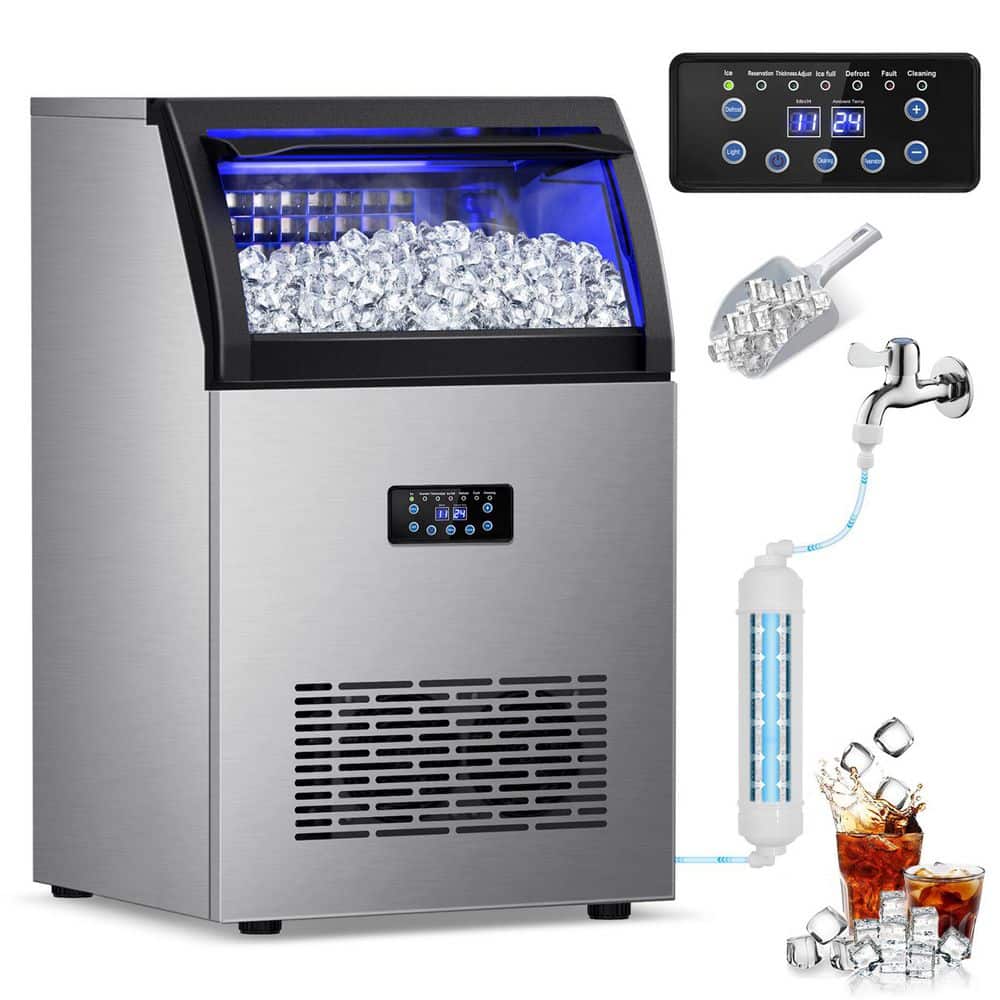 13. 39in. 150 lbs. /24H Full Size Cube Commercial Freestanding Ice Maker with 45 lbs. Storage Bin in Stainless Steel