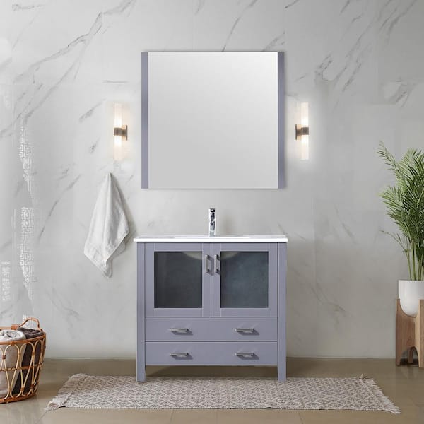 Volez 36 in W x 18 in D Dark Grey Bath Vanity, Integrated Ceramic Top and 34 in Mirror