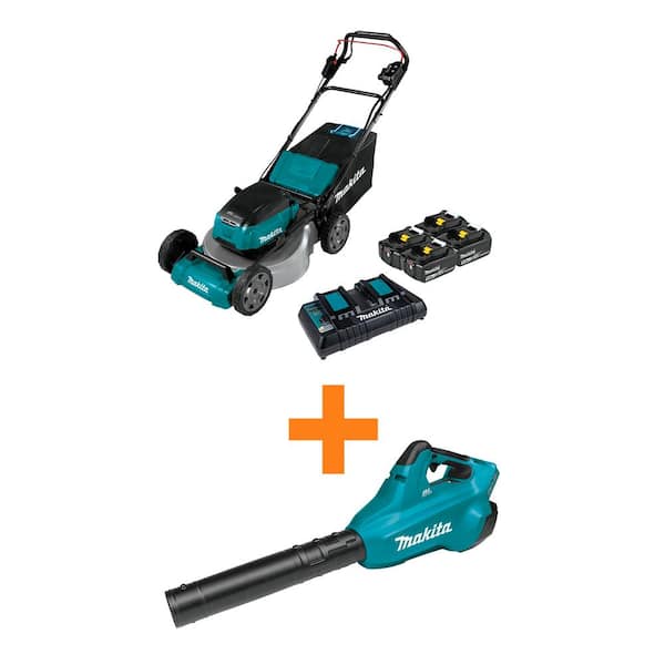 Makita 18 in. 18V X2 (36V) LXT Walk Behind Self Propelled Lawn Mower Kit w/4 Batteries(5.0 Ah) with 18V X2 (36V) LXT Blower
