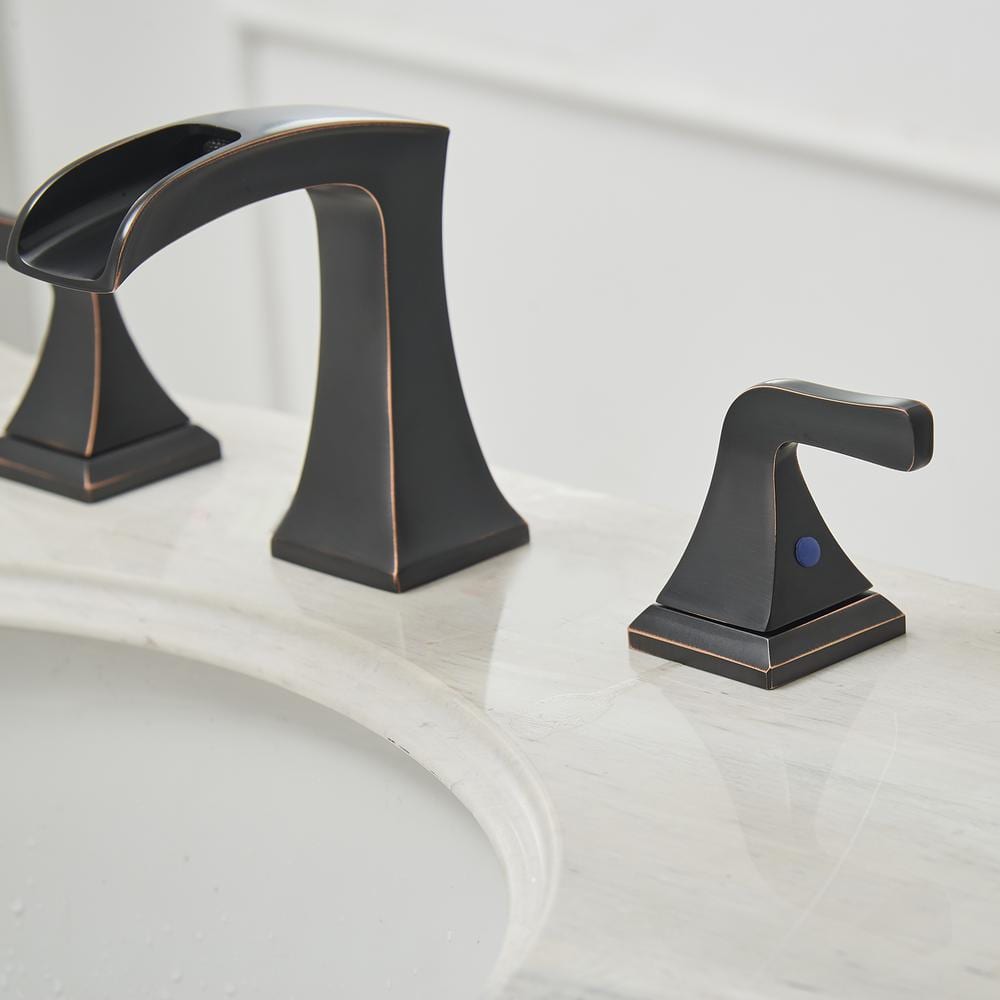 Oil-Rubbed Bronze 8-Inch Widespread Waterfall Bathroom Faucet