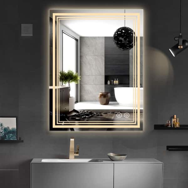 FNEEHY 36 in. W x 36 in. H Large Rectangular Frameless Wall Mount LED Dimmable Bathroom Vanity Mirror Shatterproof Anti-Fog, Silver
