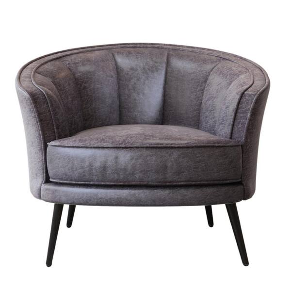 Modern Brown PU Leather Accent Barrel Chair with Steel Legs YYmd