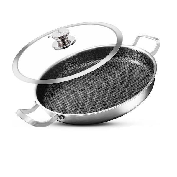 13-Piece Stainless Steel Honeycomb Skillet Nonstick Paella Pan Set Silver Finish Induction Gas Electric Compatible