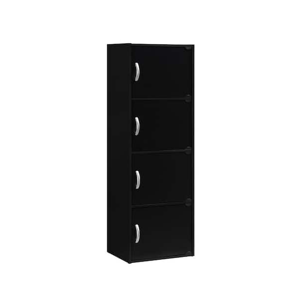 HODEDAH 47.4 in. Black Wood 4-shelf Standard Bookcase with Doors