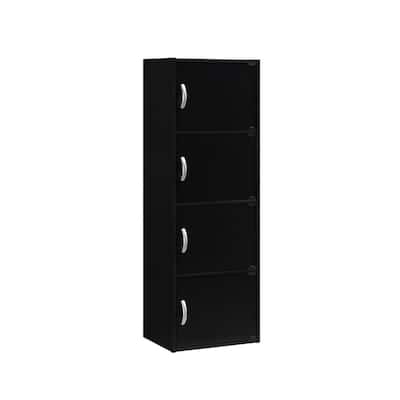 47.4 in. Black Wood 4-shelf Standard Bookcase with Doors