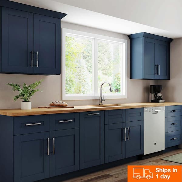 Contractor Express Cabinets Arlington Vessel Blue Plywood Shaker Stock  Assembled Wall Kitchen Cabinet Soft Close Left 21 in W x 12 in D x 36 in H  W2136L-XVB - The Home Depot