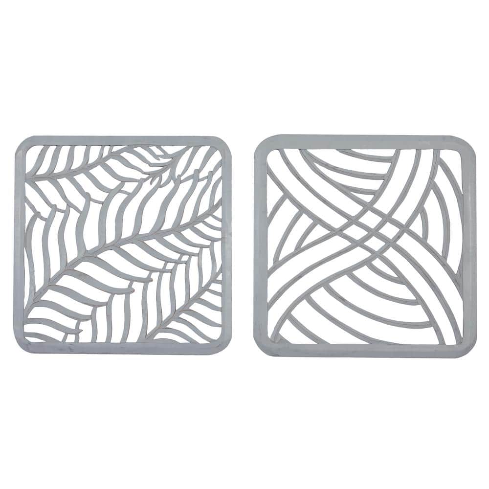 Gray Hand-Carved Abstract Wood Wall Panels, Set of 2