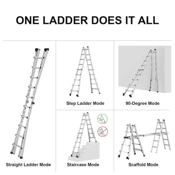 22 ft. Reach Multi-Position Extension Aluminium Ladder ANSI 300 lb. Load Capacity Type IA Duty Rating