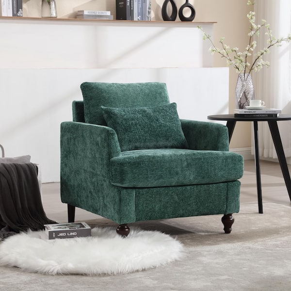 Jill Mid Century Modern Green 29.53 in. Chenille Upholstered Accent Chair with Studded, Emerald