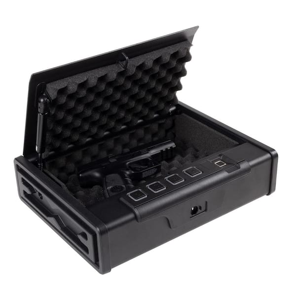 Stalwart Biometric Desk Mount Gun Safe Heavy-Gauge Steel Lock Box, Quick Access w/Fingerprint, Keypad, or Backup Key, 2-Handguns
