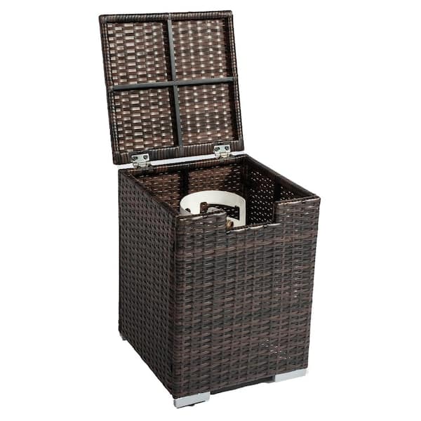 ToolCat Brown Wicker Outdoor Patio Tank Holder Side Table Fire Pit Cover Steel Frame
