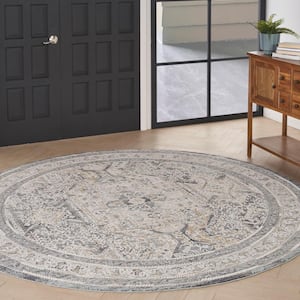 Nyle Ivory Charcoal 8 ft. x 8 ft. Round Vintage Persian Area Rug