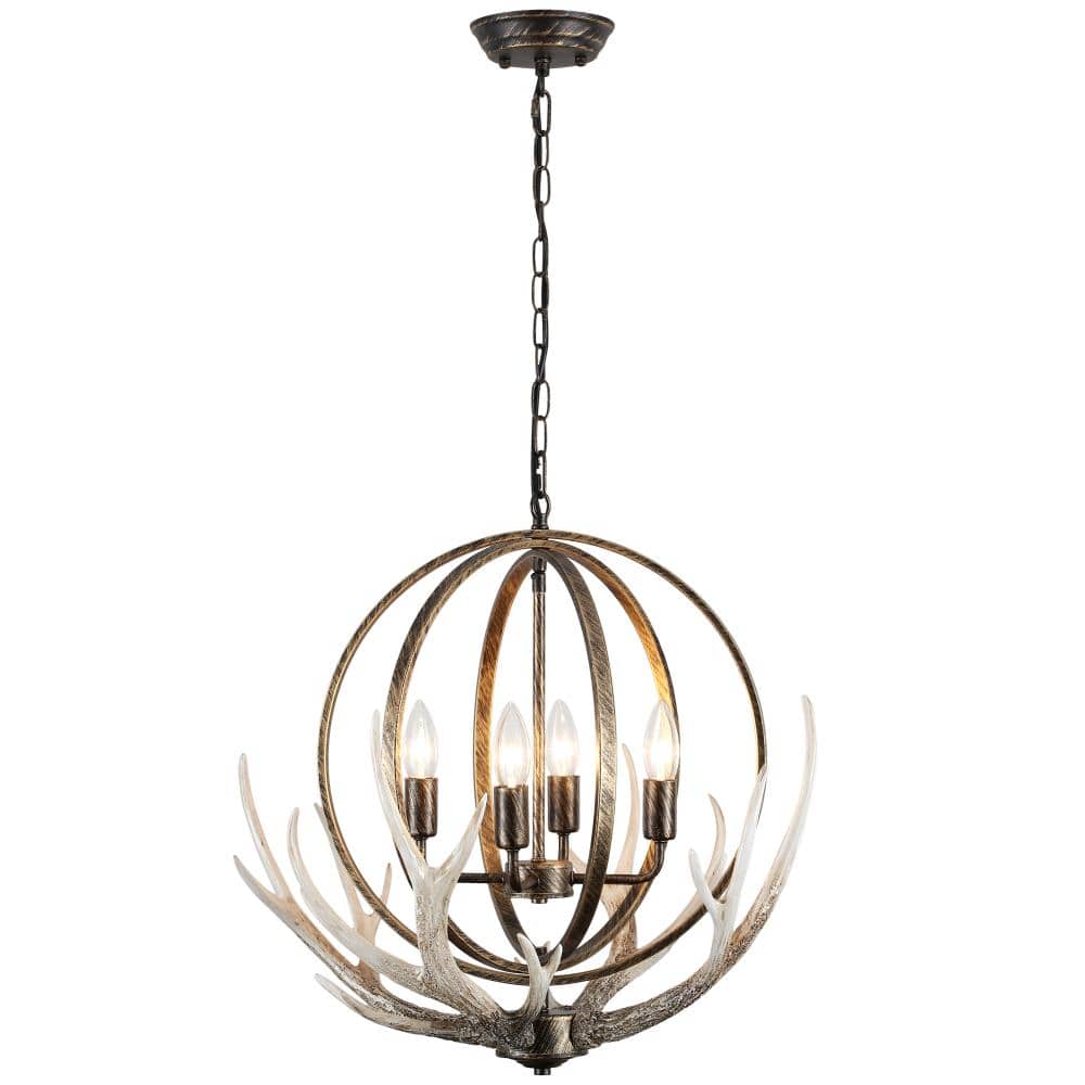 20.47 in. 4- Light Black/Gold Antique Dimmable Countryside Resin Antler Chandelier With Metal Globe For Kitchen Island price history on PriceWatchPro