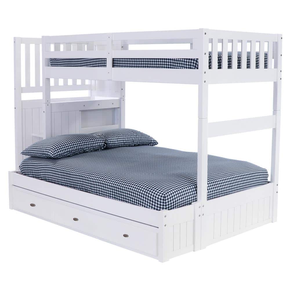 OS Home and Office Furniture Casual Mission White Painted Twin Over Full Staircase Bunkbed with 3-Drawers, Casual White -  0217TFK3-22