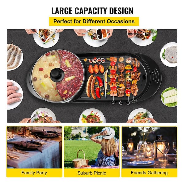 2 in 1 Electric Hot Pot BBQ Grill 1800W Multifunction Portable