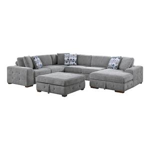 Laconia 143 in. Straight Arm 5-Piece Chenille Sectional Sofa in Gray with Right Chaise and Storage Ottoman